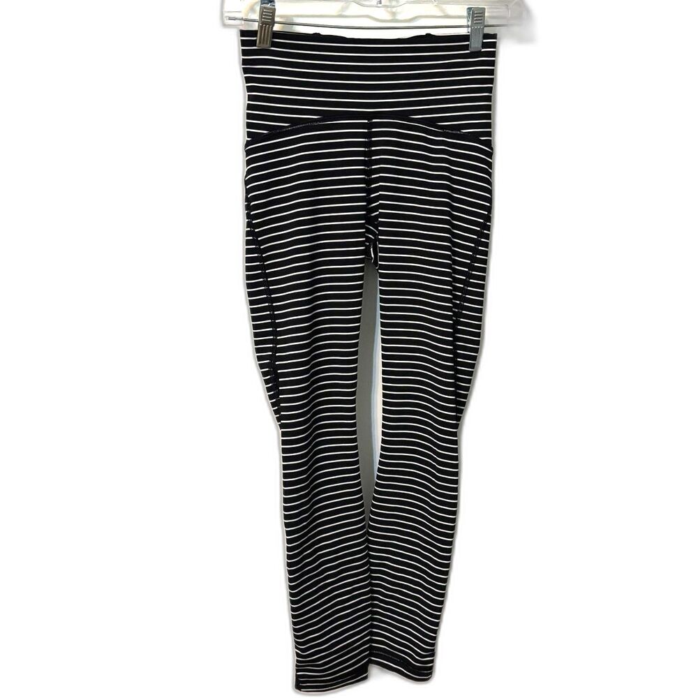 Lululemon Size 4 Striped Train Times Pant 25 Mesh Panel Leggings Yoga Pants